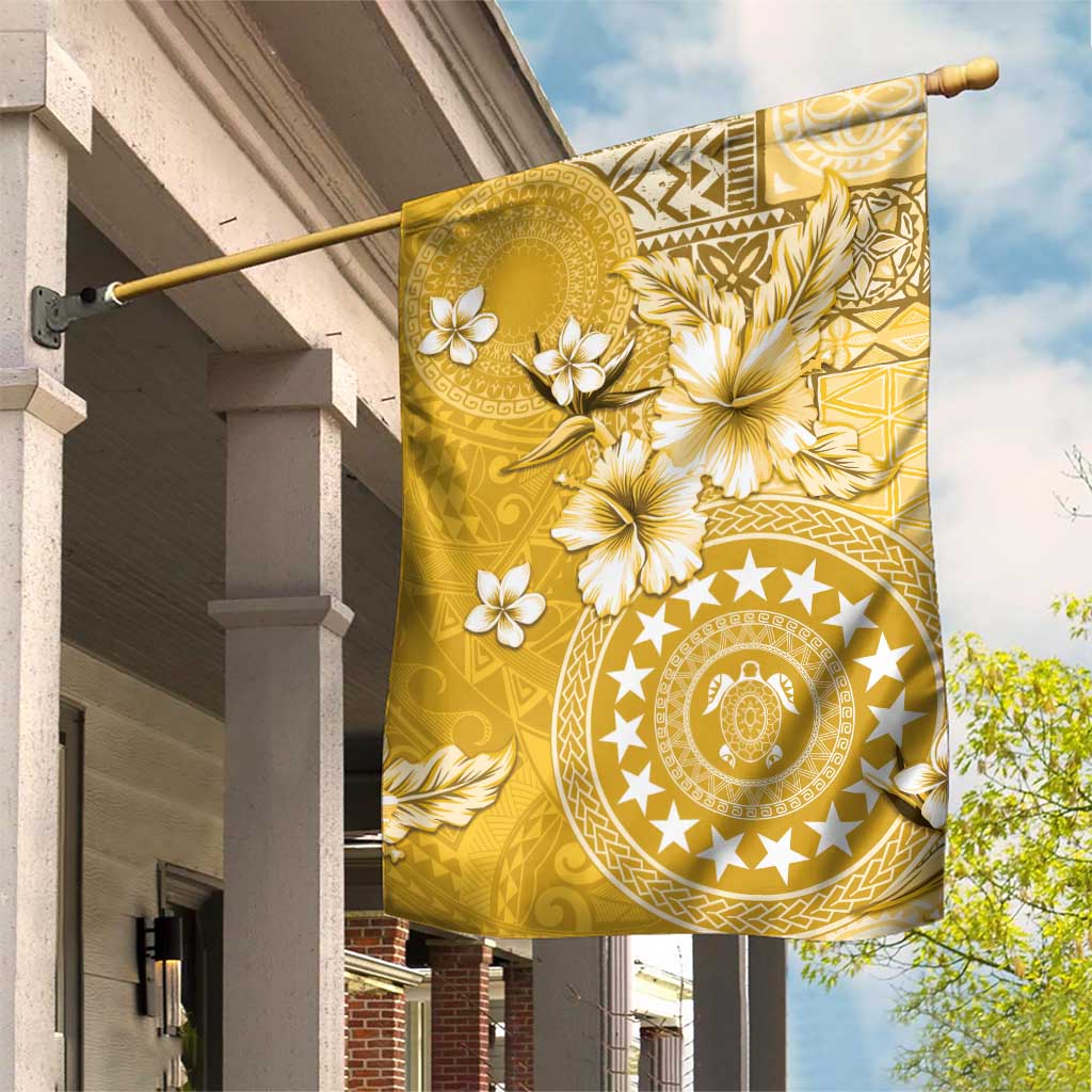Cook Islands Garden Flag Yellow Hibiscus And Stars LT05 House Flag Yellow - Polynesian Pride