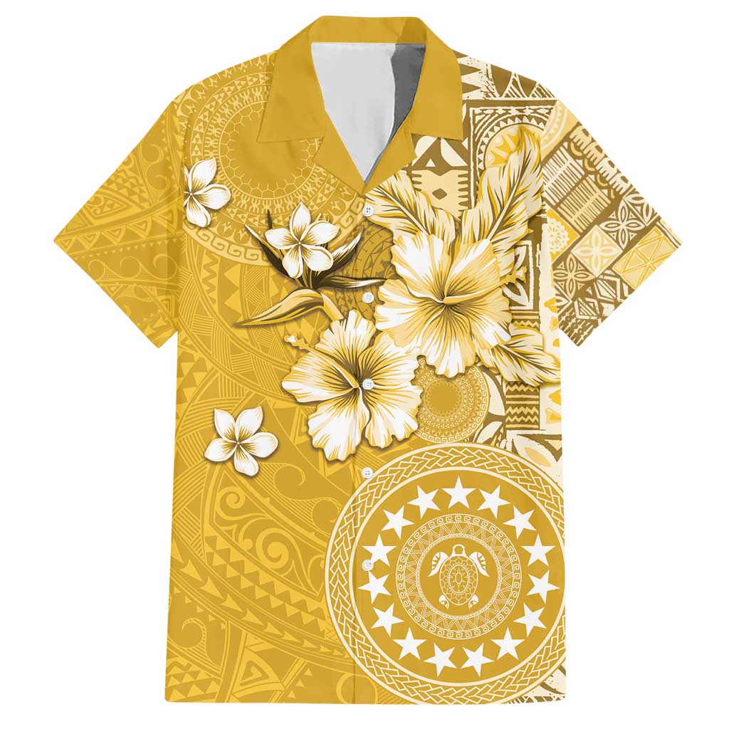 Cook Islands Hawaiian Shirt Yellow Hibiscus And Stars