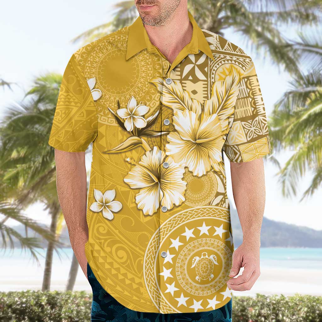 Cook Islands Hawaiian Shirt Yellow Hibiscus And Stars LT05 - Polynesian Pride