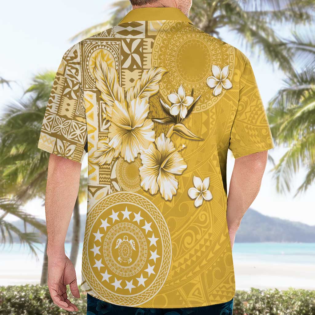 Cook Islands Hawaiian Shirt Yellow Hibiscus And Stars LT05 - Polynesian Pride