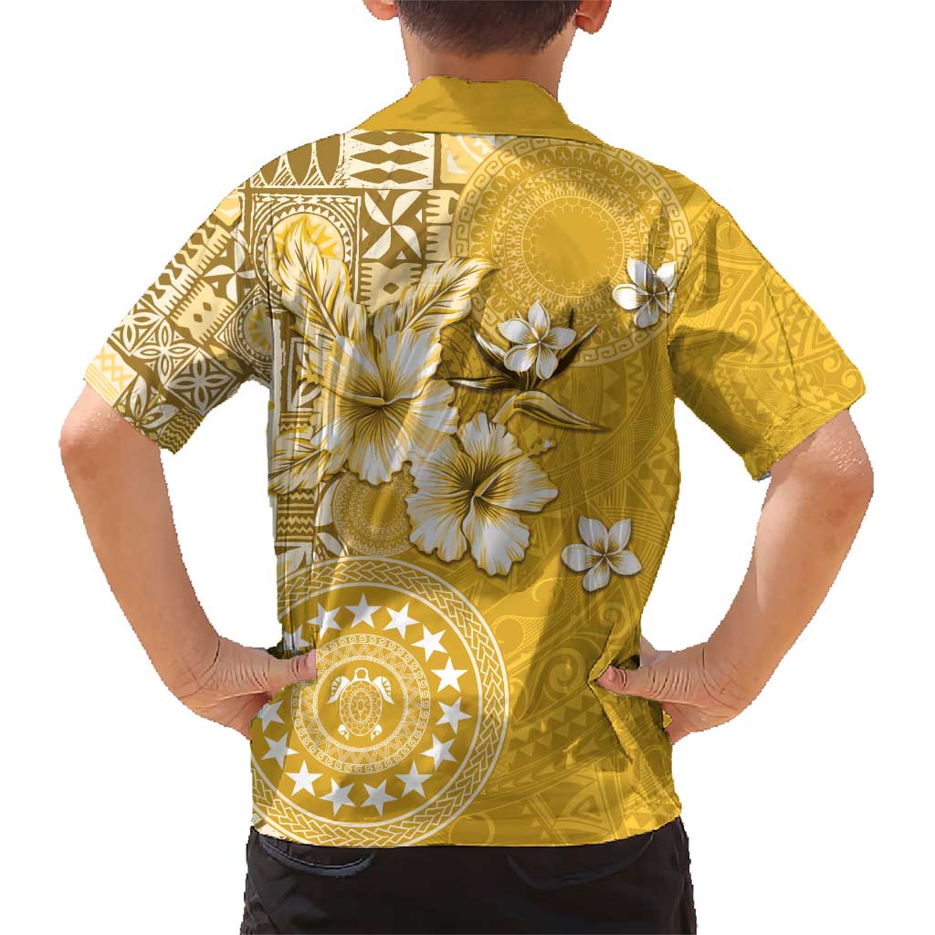 Cook Islands Hawaiian Shirt Yellow Hibiscus And Stars LT05 - Polynesian Pride