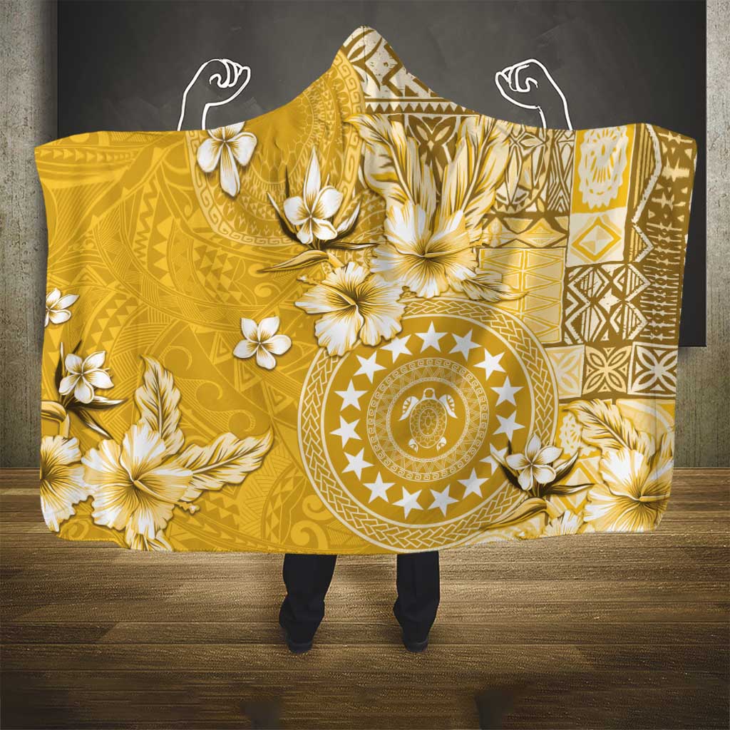 Cook Islands Hooded Blanket Yellow Hibiscus And Stars LT05 - Polynesian Pride