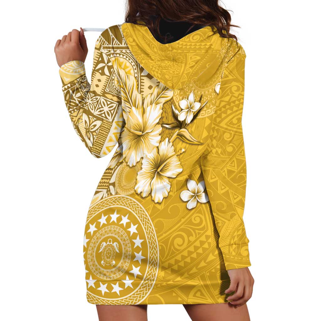 Cook Islands Hoodie Dress Yellow Hibiscus And Stars LT05 - Polynesian Pride