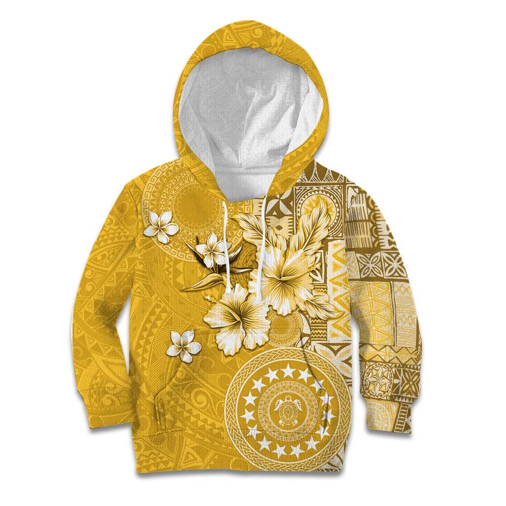 Cook Islands Kid Hoodie Yellow Hibiscus And Stars