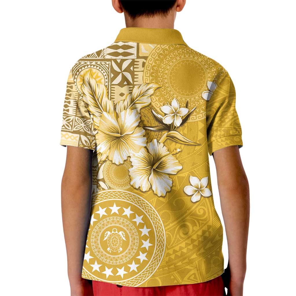 Cook Islands Kid Polo Shirt Yellow Hibiscus And Stars