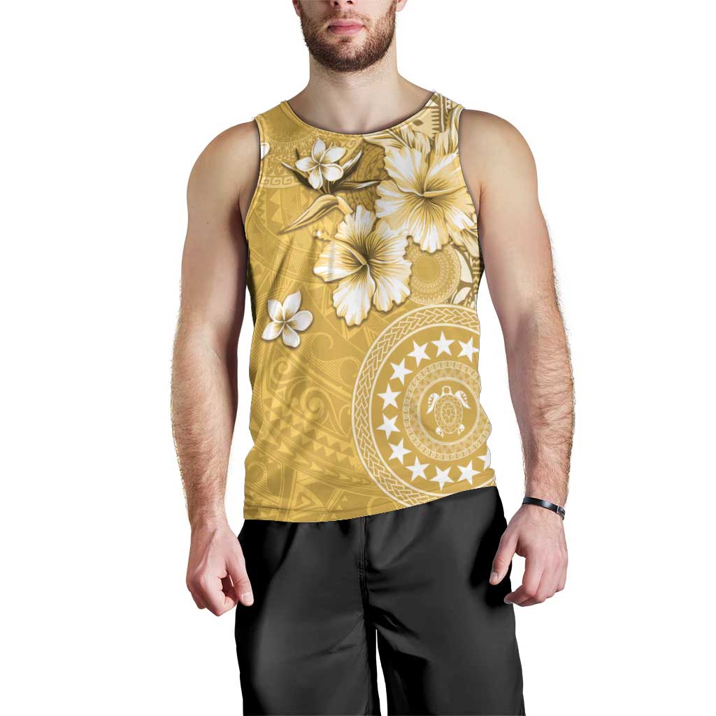 Cook Islands Men Tank Top Yellow Hibiscus And Stars LT05 - Polynesian Pride