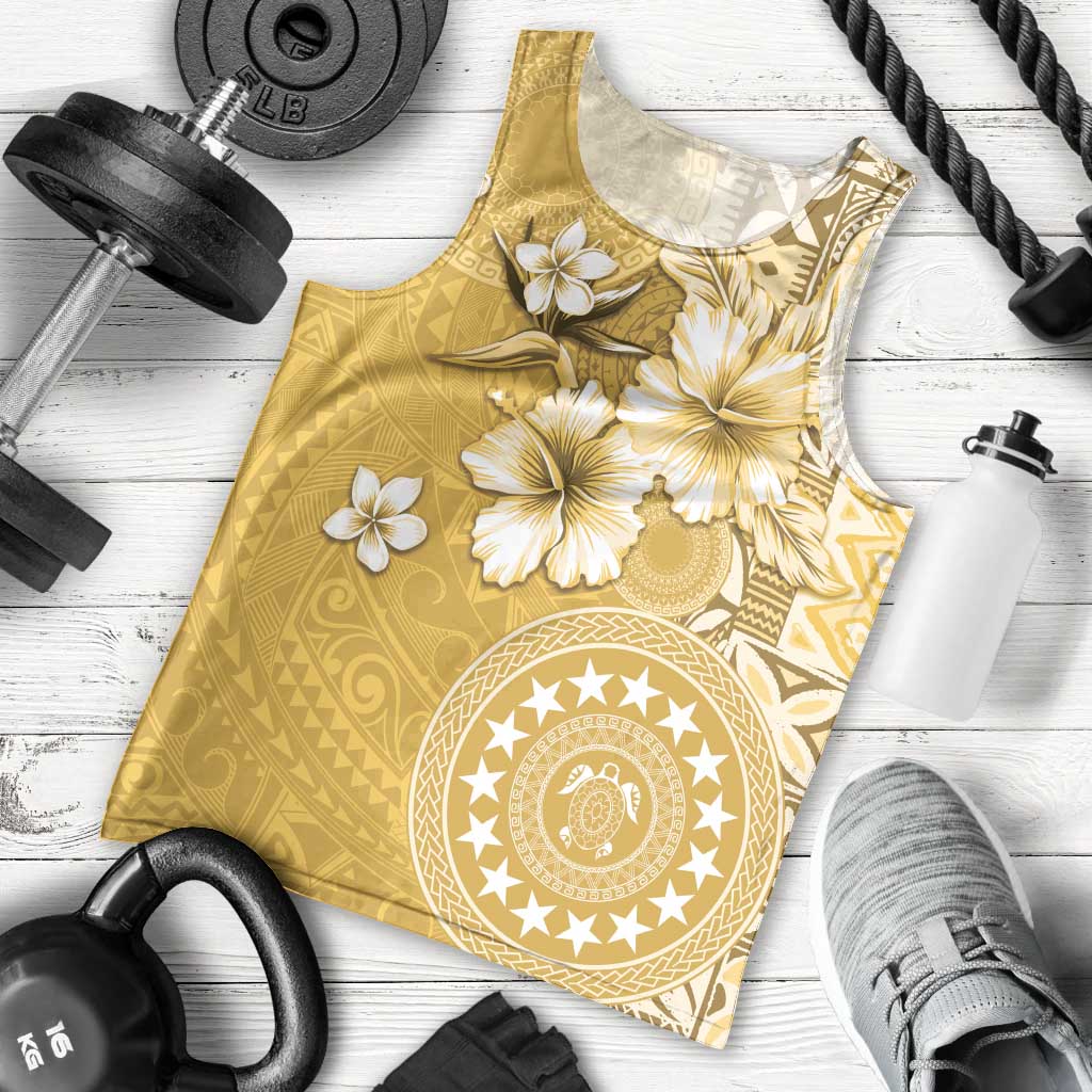 Cook Islands Men Tank Top Yellow Hibiscus And Stars LT05 - Polynesian Pride