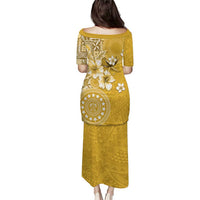 Cook Islands Puletasi Yellow Hibiscus And Stars LT05 - Polynesian Pride