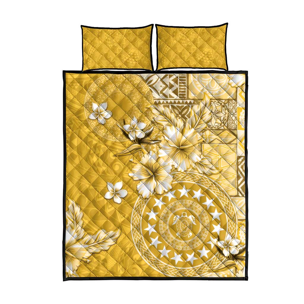 Cook Islands Quilt Bed Set Yellow Hibiscus And Stars LT05 - Polynesian Pride