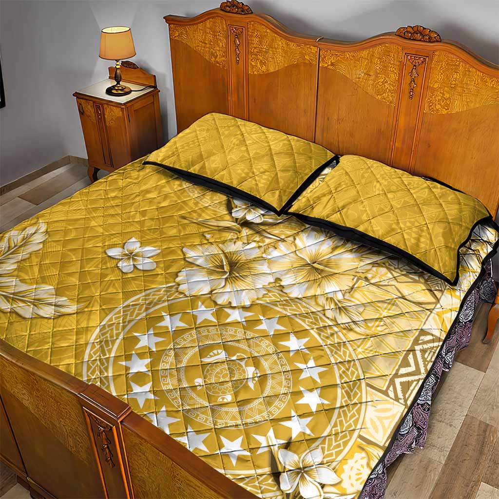 Cook Islands Quilt Bed Set Yellow Hibiscus And Stars LT05 - Polynesian Pride