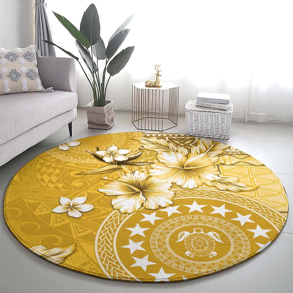 Cook Islands Round Carpet Yellow Hibiscus And Stars