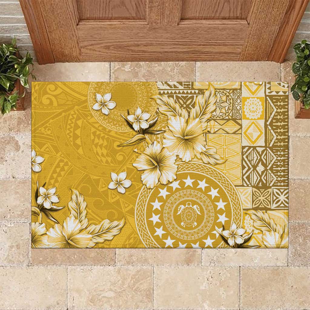 Cook Islands Rubber Doormat Yellow Hibiscus And Stars LT05 Yellow - Polynesian Pride