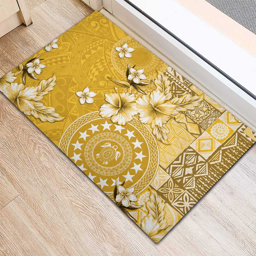 Cook Islands Rubber Doormat Yellow Hibiscus And Stars LT05 - Polynesian Pride