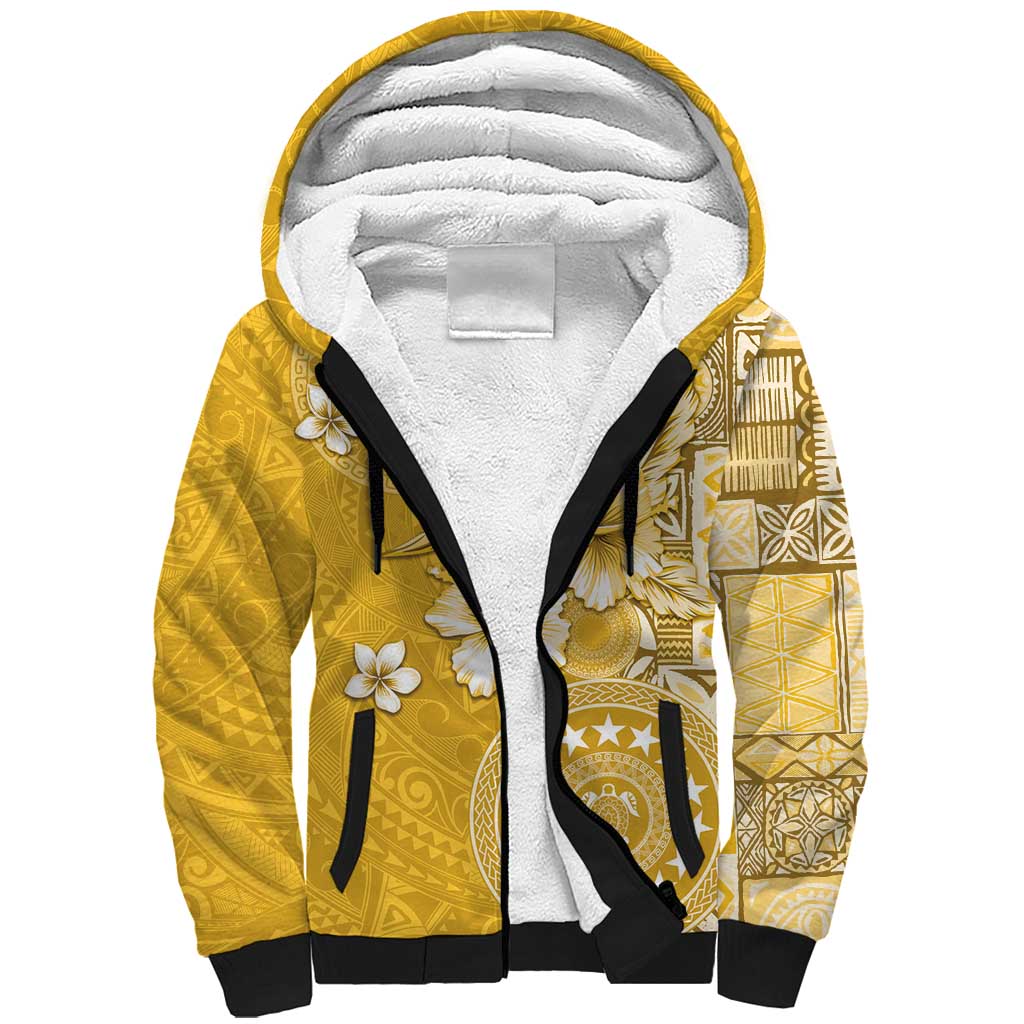Cook Islands Sherpa Hoodie Yellow Hibiscus And Stars LT05 Unisex Yellow - Polynesian Pride