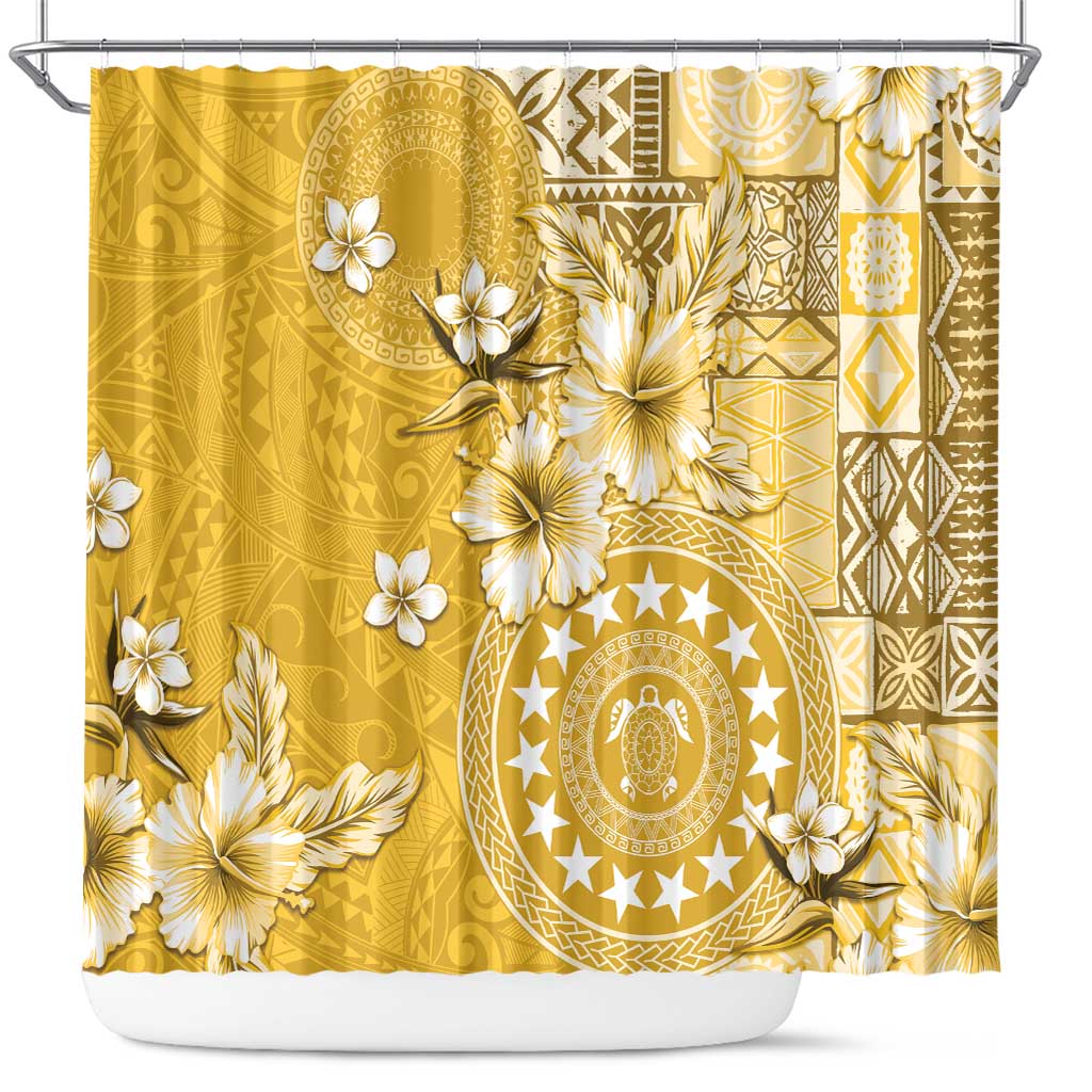 Cook Islands Shower Curtain Yellow Hibiscus And Stars