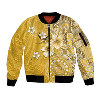 Cook Islands Sleeve Zip Bomber Jacket Yellow Hibiscus And Stars