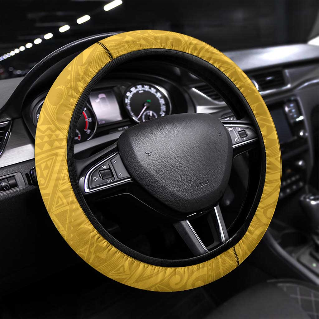 Cook Islands Steering Wheel Cover Yellow Hibiscus And Stars LT05 Universal Fit Yellow - Polynesian Pride