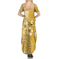 Cook Islands Summer Maxi Dress Yellow Hibiscus And Stars LT05 - Polynesian Pride