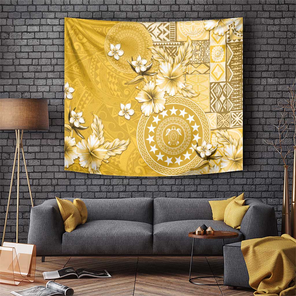 Cook Islands Tapestry Yellow Hibiscus And Stars