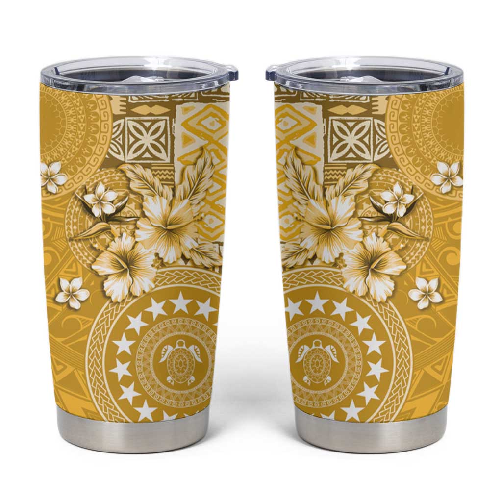 Cook Islands Tumbler Cup Yellow Hibiscus And Stars LT05 Yellow - Polynesian Pride