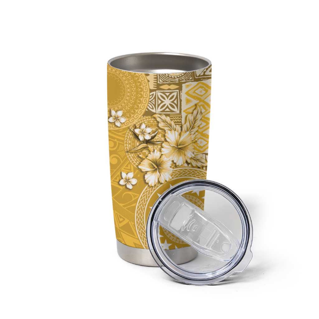 Cook Islands Tumbler Cup Yellow Hibiscus And Stars LT05 - Polynesian Pride