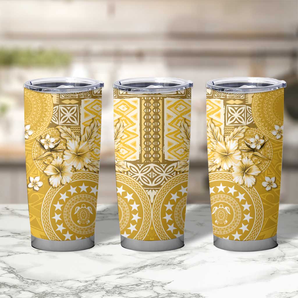 Cook Islands Tumbler Cup Yellow Hibiscus And Stars LT05 - Polynesian Pride
