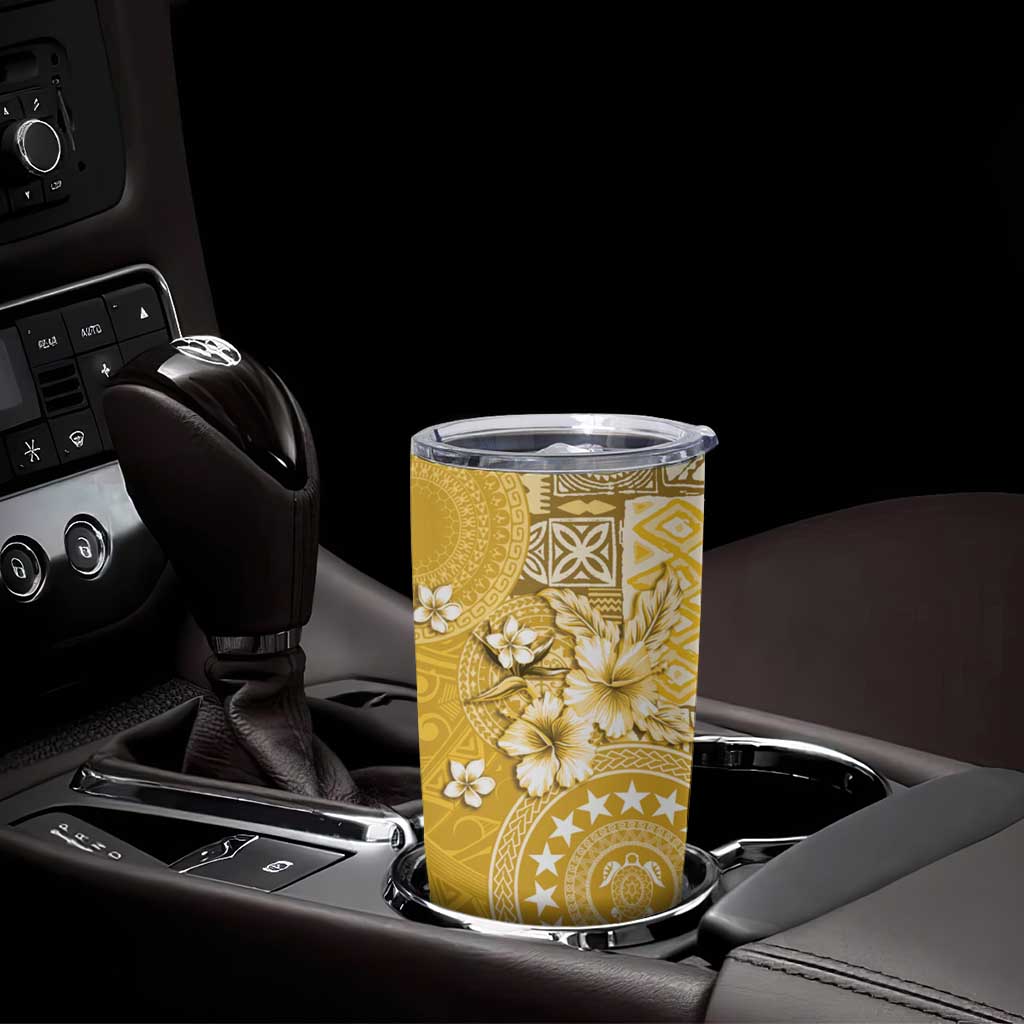 Cook Islands Tumbler Cup Yellow Hibiscus And Stars LT05 - Polynesian Pride