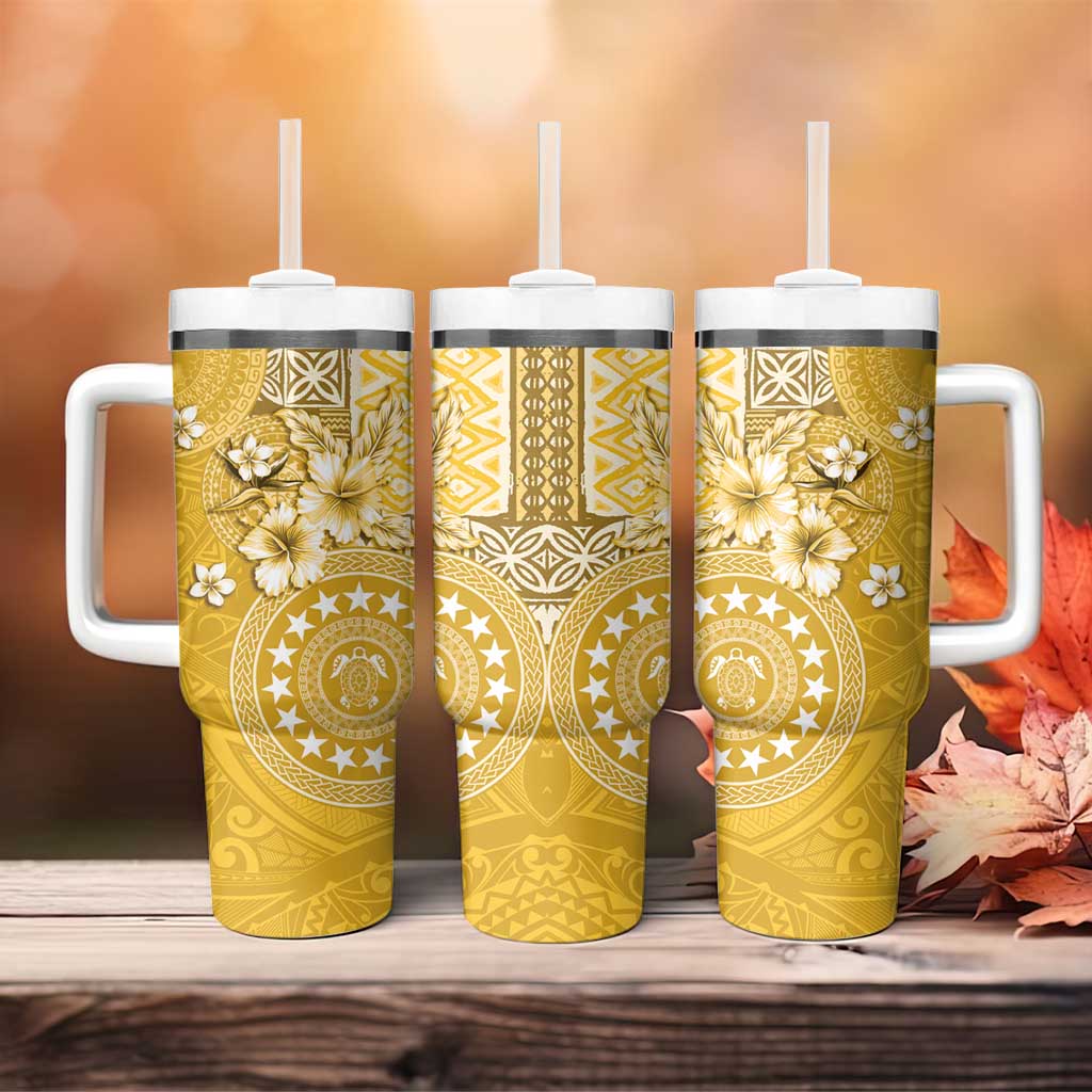 Cook Islands Tumbler With Handle Yellow Hibiscus And Stars LT05 - Polynesian Pride