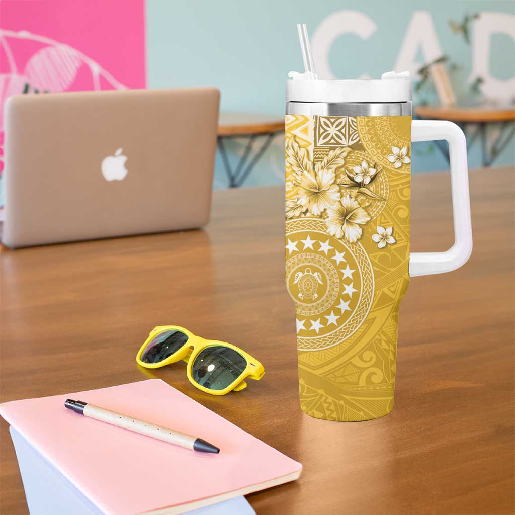Cook Islands Tumbler With Handle Yellow Hibiscus And Stars LT05 - Polynesian Pride