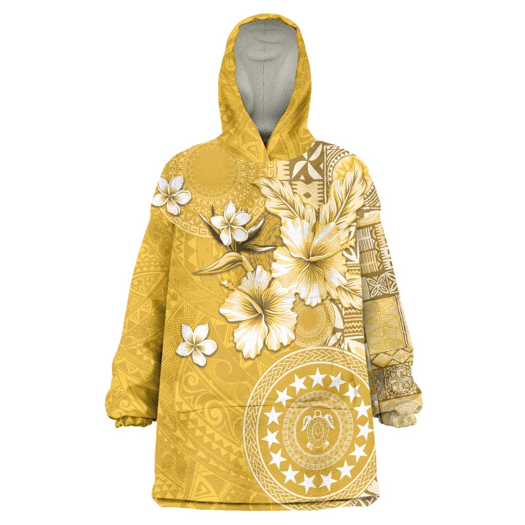 Cook Islands Wearable Blanket Hoodie Yellow Hibiscus And Stars