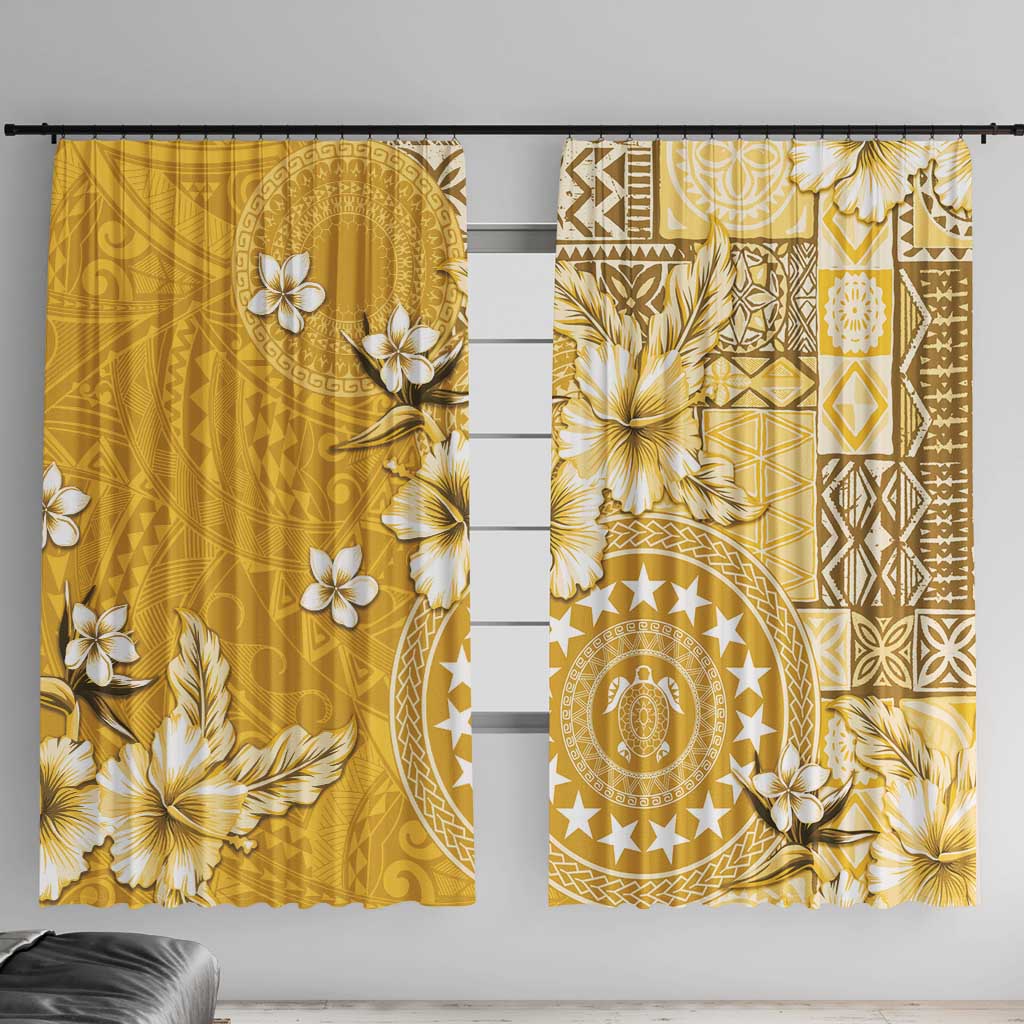 Cook Islands Window Curtain Yellow Hibiscus And Stars