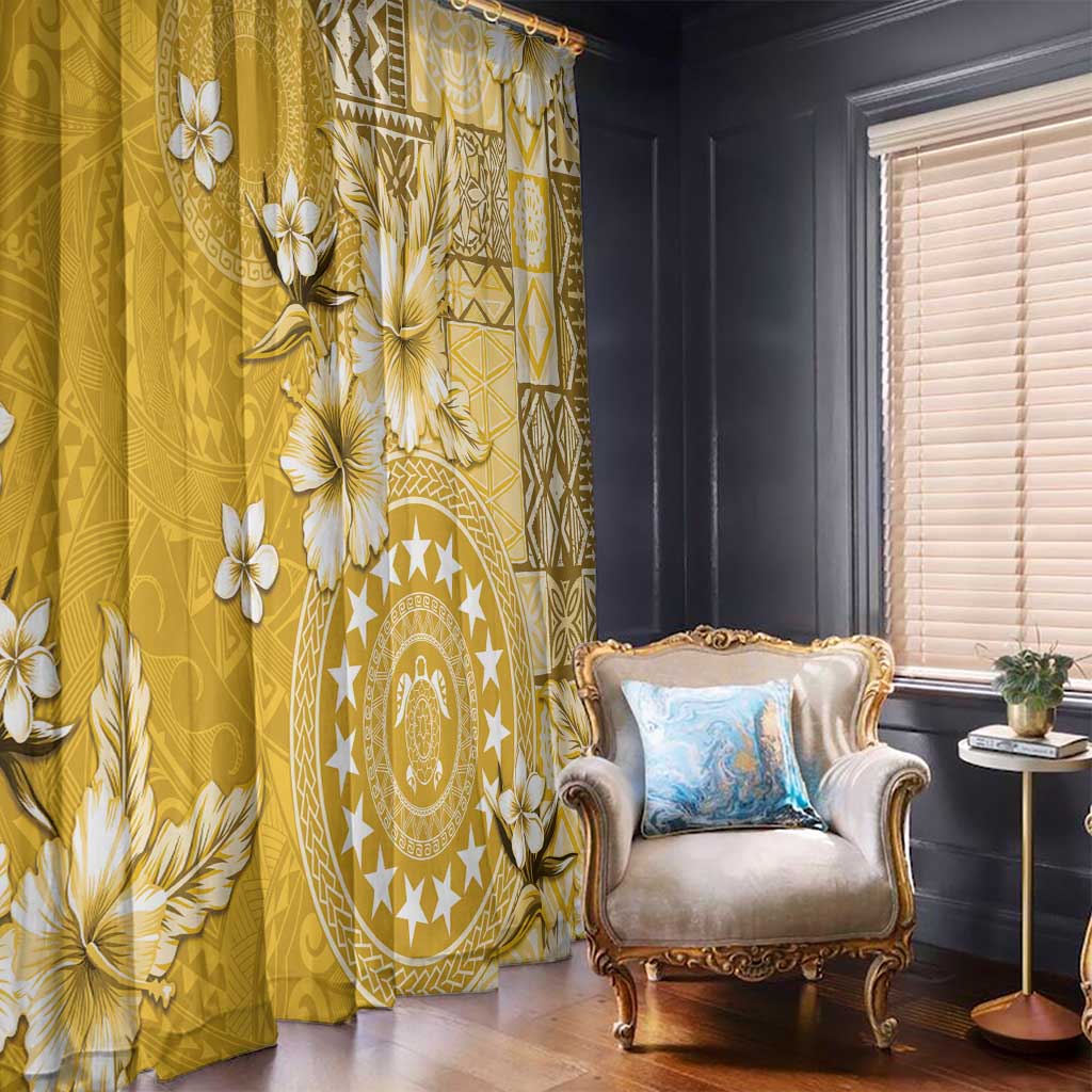 Cook Islands Window Curtain Yellow Hibiscus And Stars LT05 - Polynesian Pride