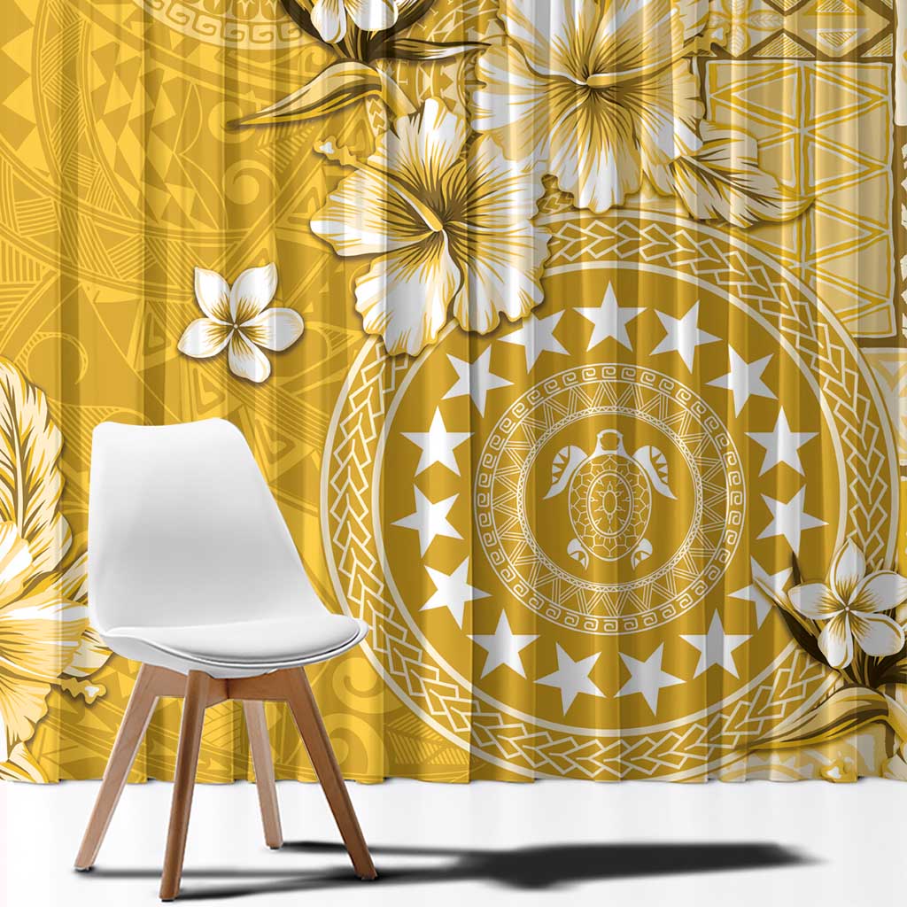 Cook Islands Window Curtain Yellow Hibiscus And Stars LT05 - Polynesian Pride