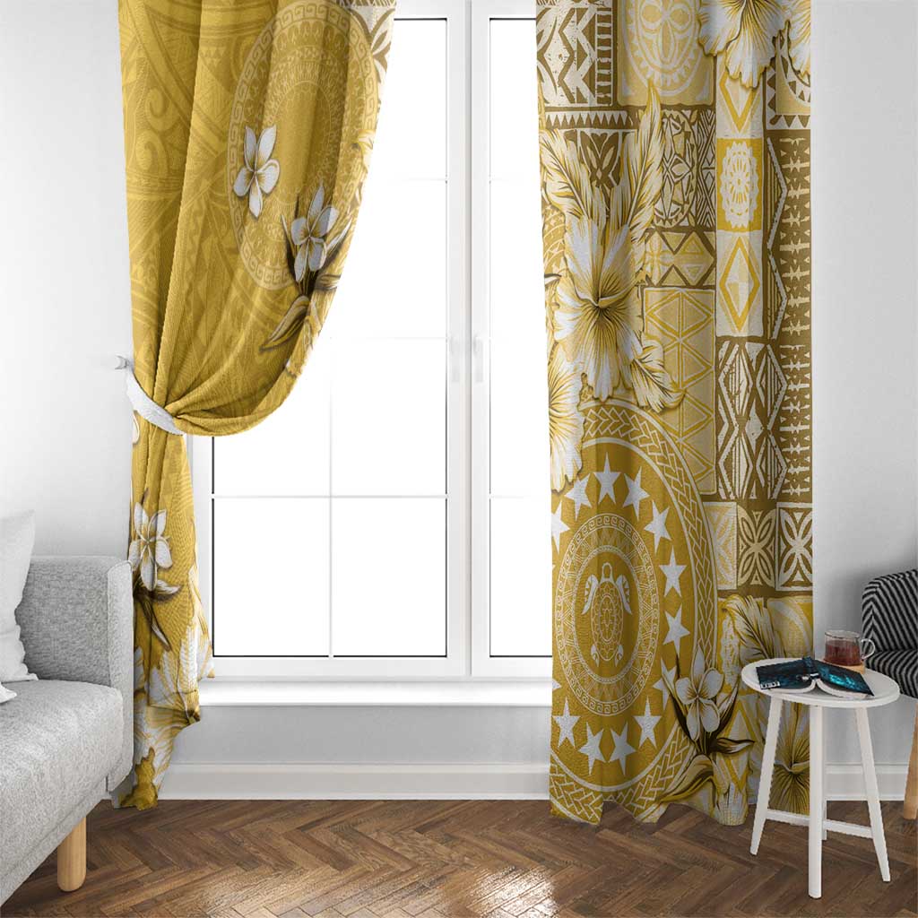 Cook Islands Window Curtain Yellow Hibiscus And Stars LT05 - Polynesian Pride