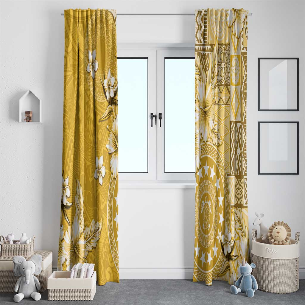 Cook Islands Window Curtain Yellow Hibiscus And Stars LT05 - Polynesian Pride