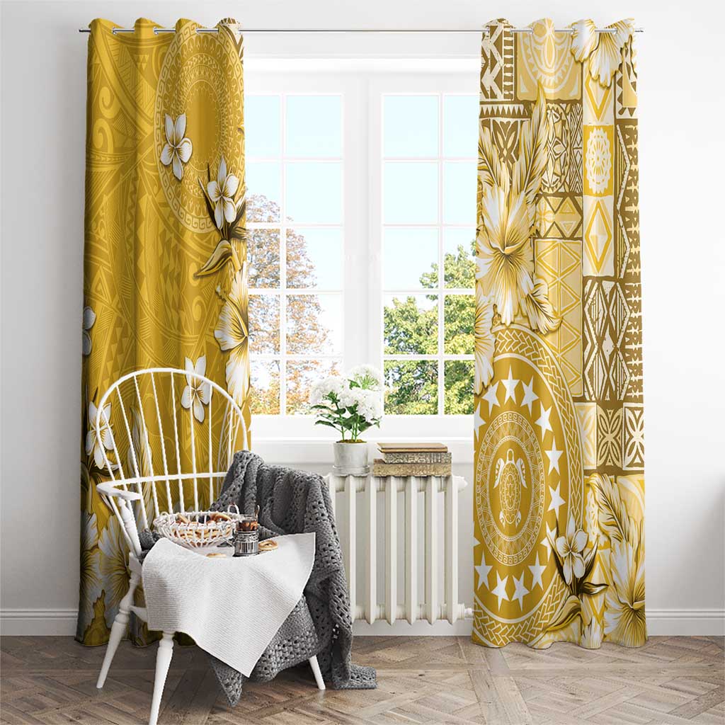 Cook Islands Window Curtain Yellow Hibiscus And Stars LT05 - Polynesian Pride