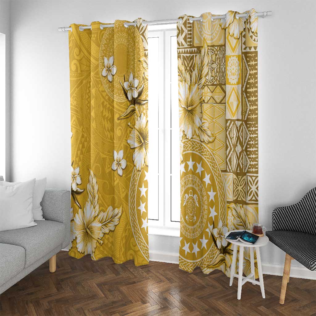 Cook Islands Window Curtain Yellow Hibiscus And Stars LT05 With Grommets Yellow - Polynesian Pride