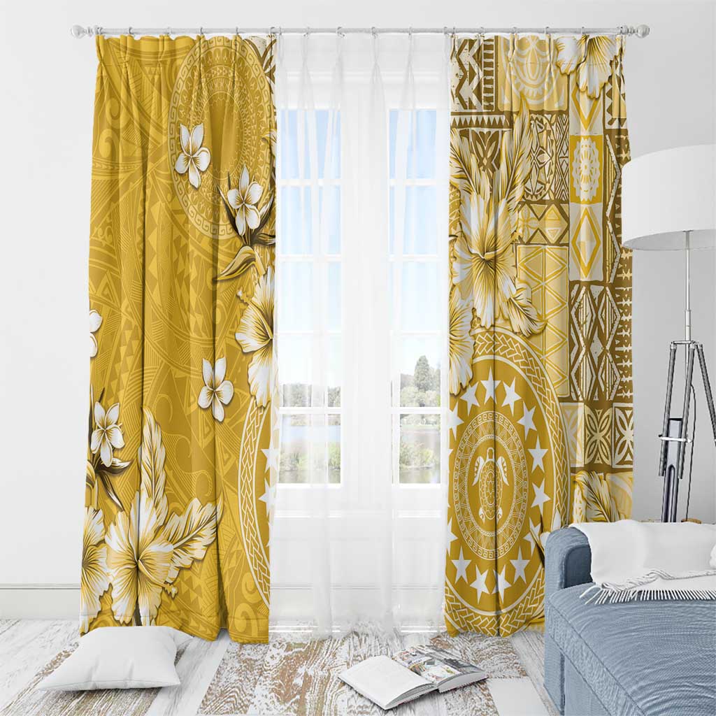 Cook Islands Window Curtain Yellow Hibiscus And Stars LT05 - Polynesian Pride