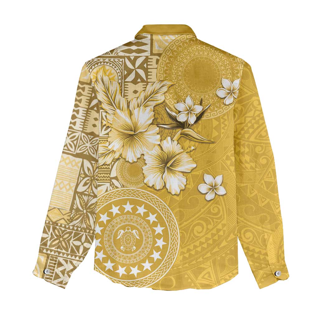Cook Islands Women Casual Shirt Yellow Hibiscus And Stars
