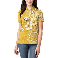 Cook Islands Women Polo Shirt Yellow Hibiscus And Stars