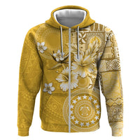 Cook Islands Zip Hoodie Yellow Hibiscus And Stars