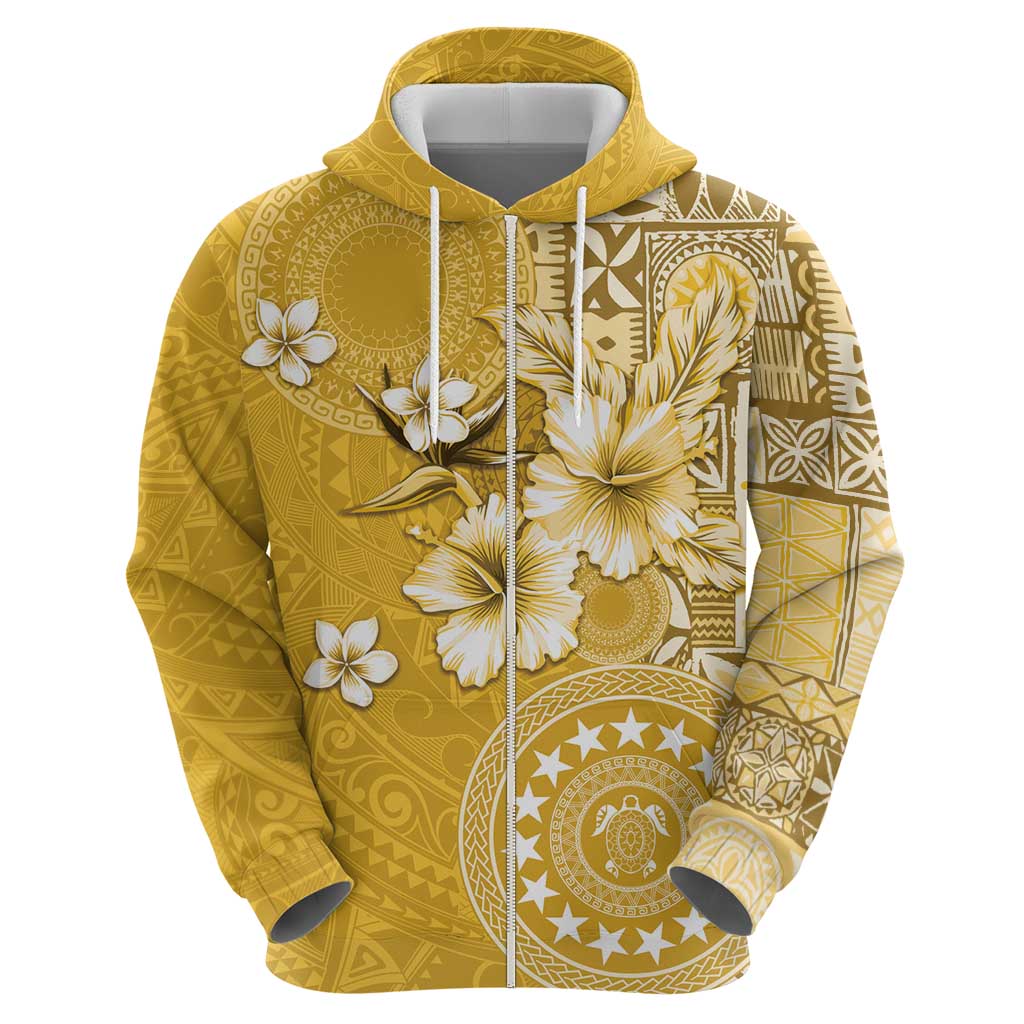 Cook Islands Zip Hoodie Yellow Hibiscus And Stars