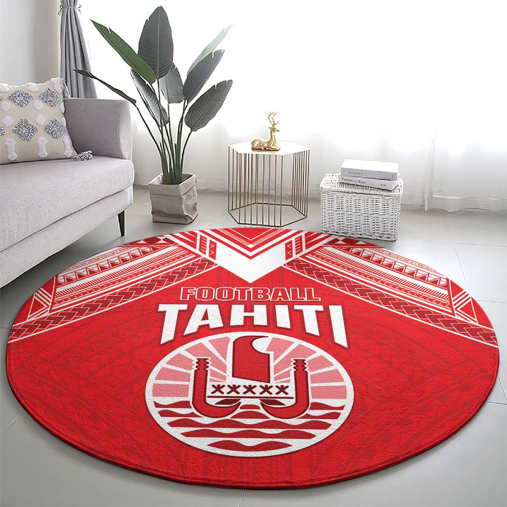 Tahiti Football Round Carpet Coat Of Arms Polynesian Tribal Pattern