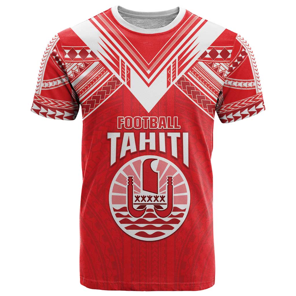 Custom Tahiti Football T Shirt Coat Of Arms Polynesian Tribal Pattern