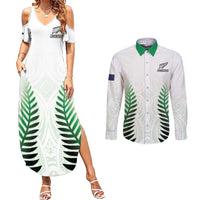 Custom New Zealand Fern Football Couples Matching Summer Maxi Dress and Long Sleeve Button Shirt Simple Style