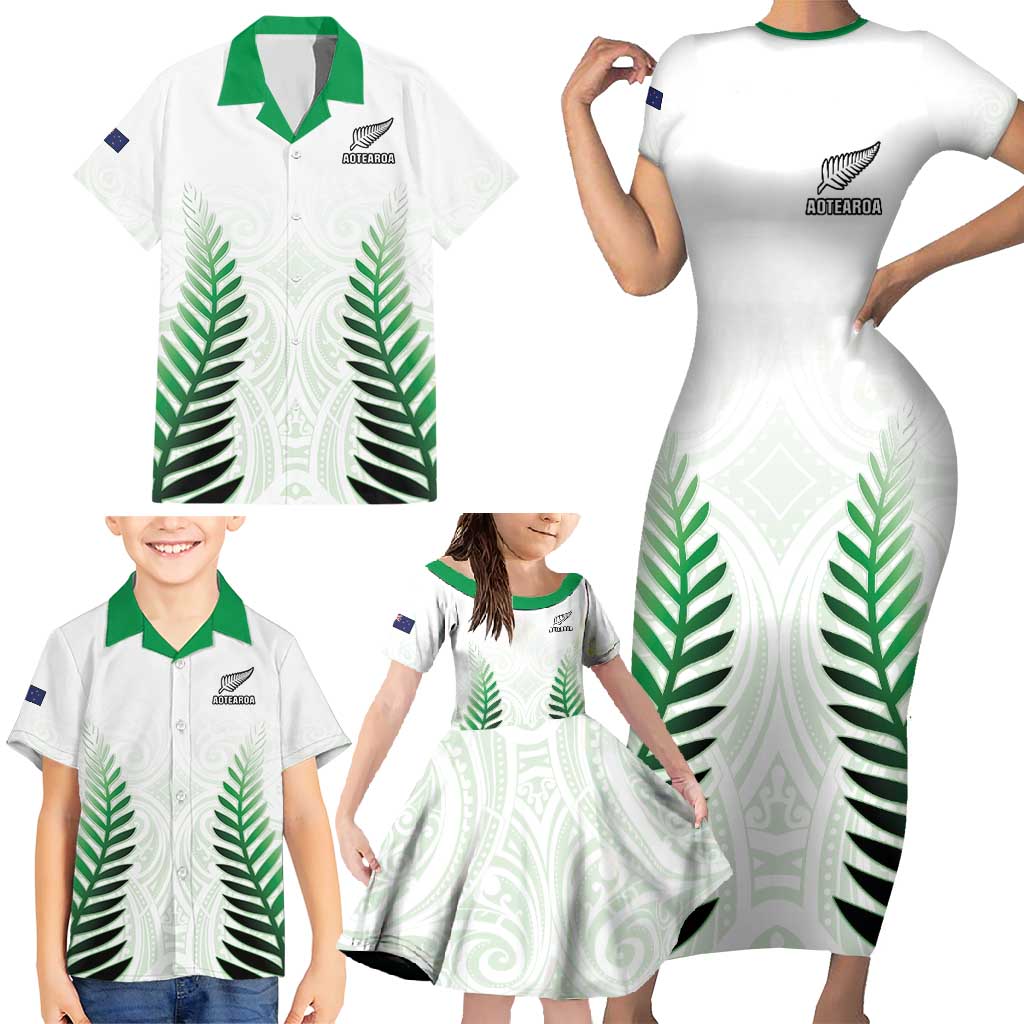 Custom New Zealand Fern Football Family Matching Short Sleeve Bodycon Dress and Hawaiian Shirt Simple Style