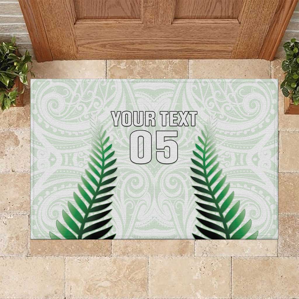 Custom New Zealand Fern Football Rubber Doormat Simple Style LT05 White - Polynesian Pride