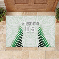 Custom New Zealand Fern Football Rubber Doormat Simple Style LT05 White - Polynesian Pride