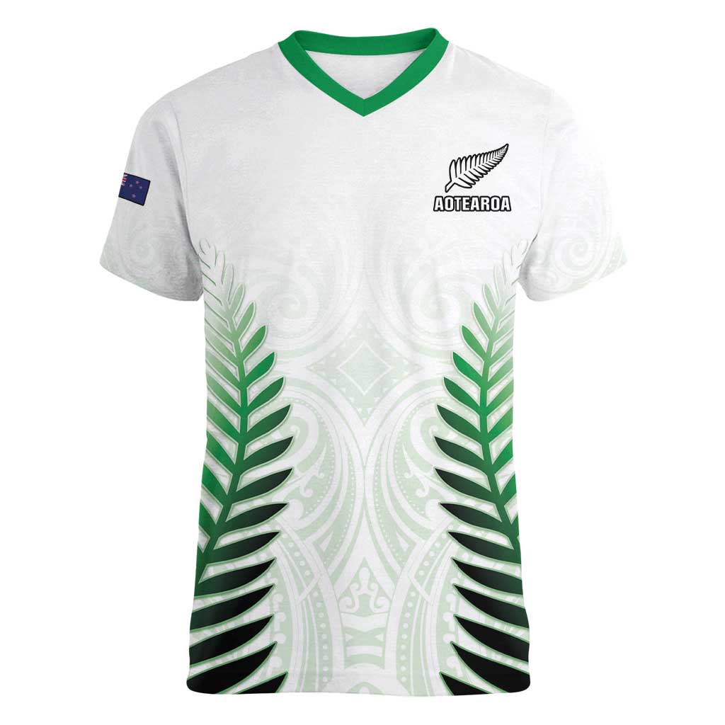 Custom New Zealand Fern Football Women V-Neck T-Shirt Simple Style