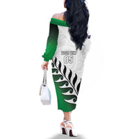 Custom New Zealand Football Family Matching Off The Shoulder Long Sleeve Dress and Hawaiian Shirt Go Aotearoa